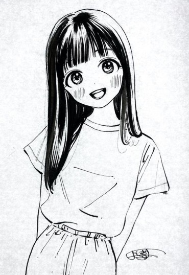 A cute manga girl drawing with long black hair- anime girl drawing ideas