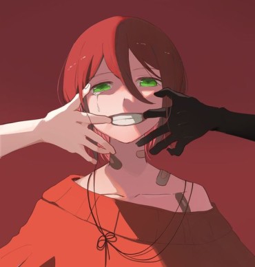 digital drawing of an anime girl with hands forcing her to smile