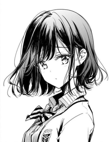 advanced drawing of a beautiful manga girl with short black hair