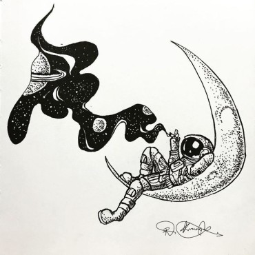 A very cool drawing idea of an astronaut smoking on the moon
