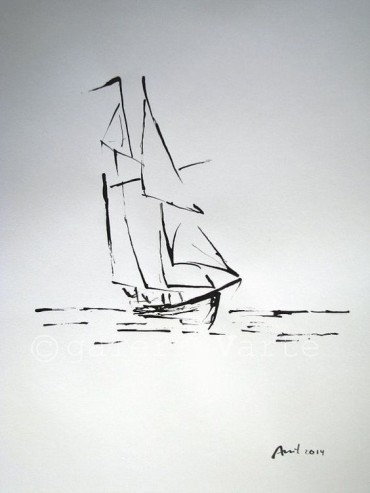 An easy boat drawing sailing on the sea