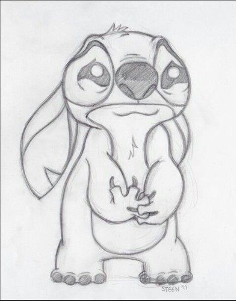 A sad and cute drawing of Stitch