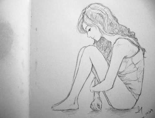 A beautiful woman's sketch thinking sadly