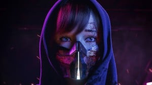 a realistic digital painting of a girl with a mask as a free digital art drawing wallpaper to download