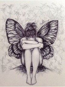 butterfly girl drawing crying