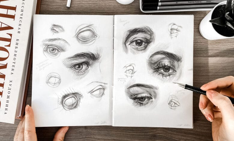 sketches of many eyes to learn how to draw