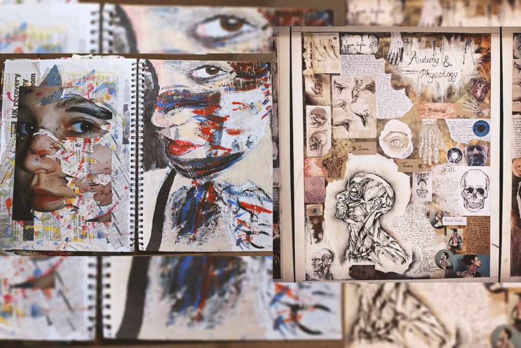 collage to fix a drawing of a girl's face