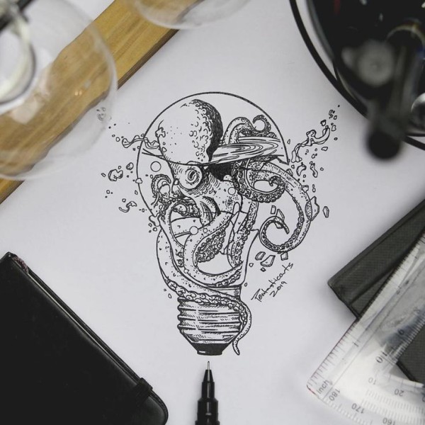 cool-drawing-of-an-octopus-trying-to-escape-a-lightbulb